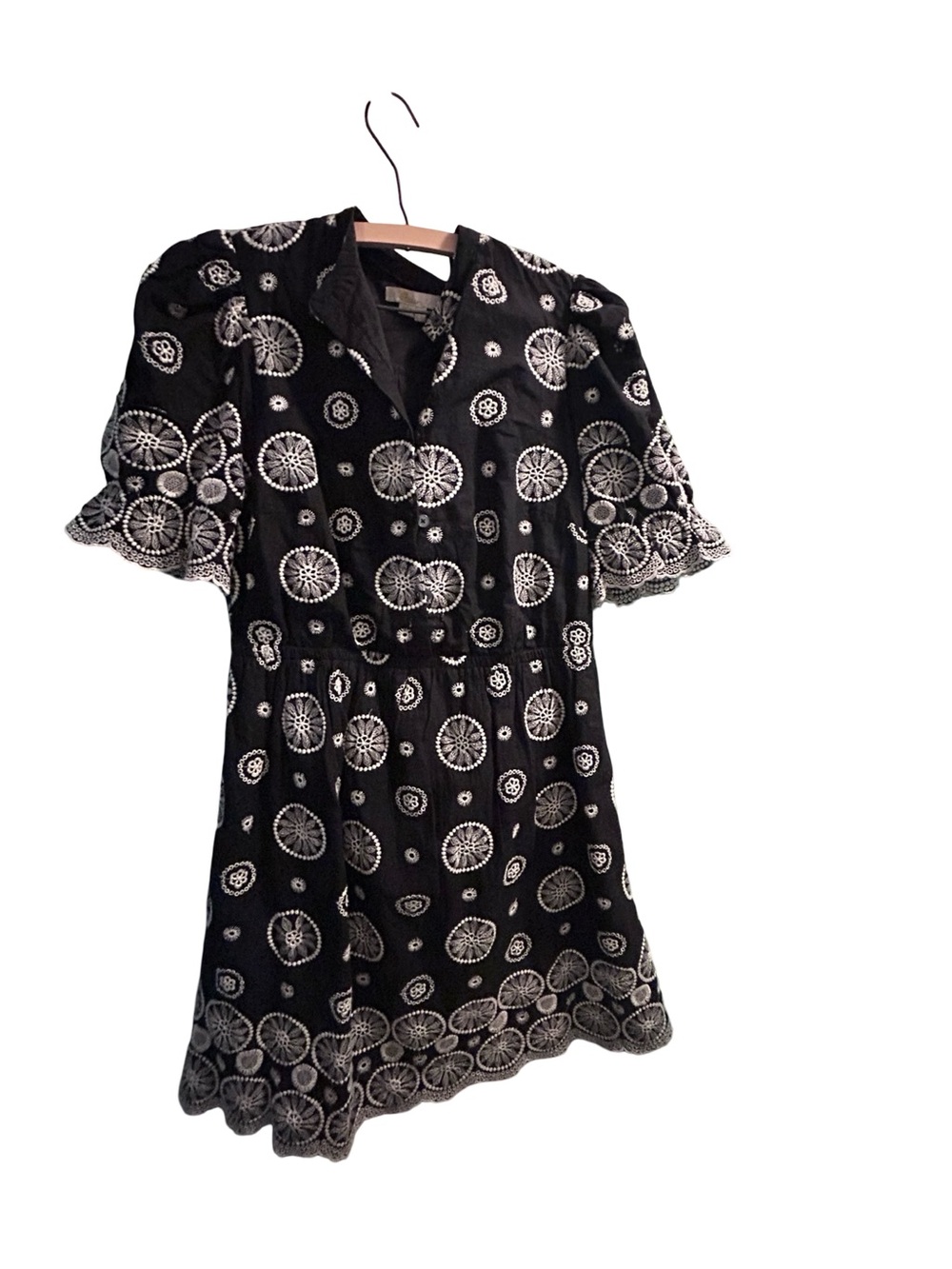 Boden Black Embroidered Mini Dress | White Floral Medallion |